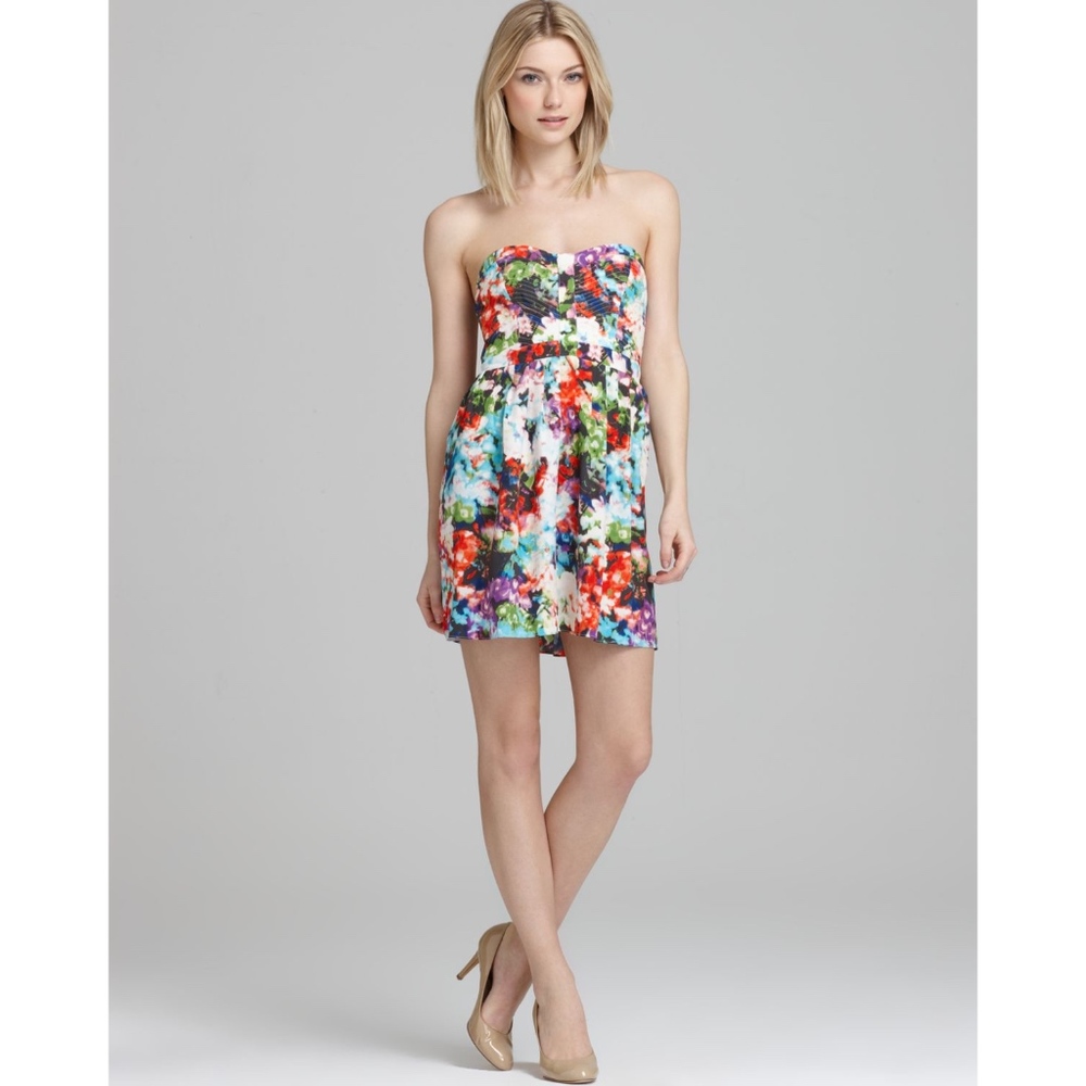 Parker Silk Floral Strapless Dress S